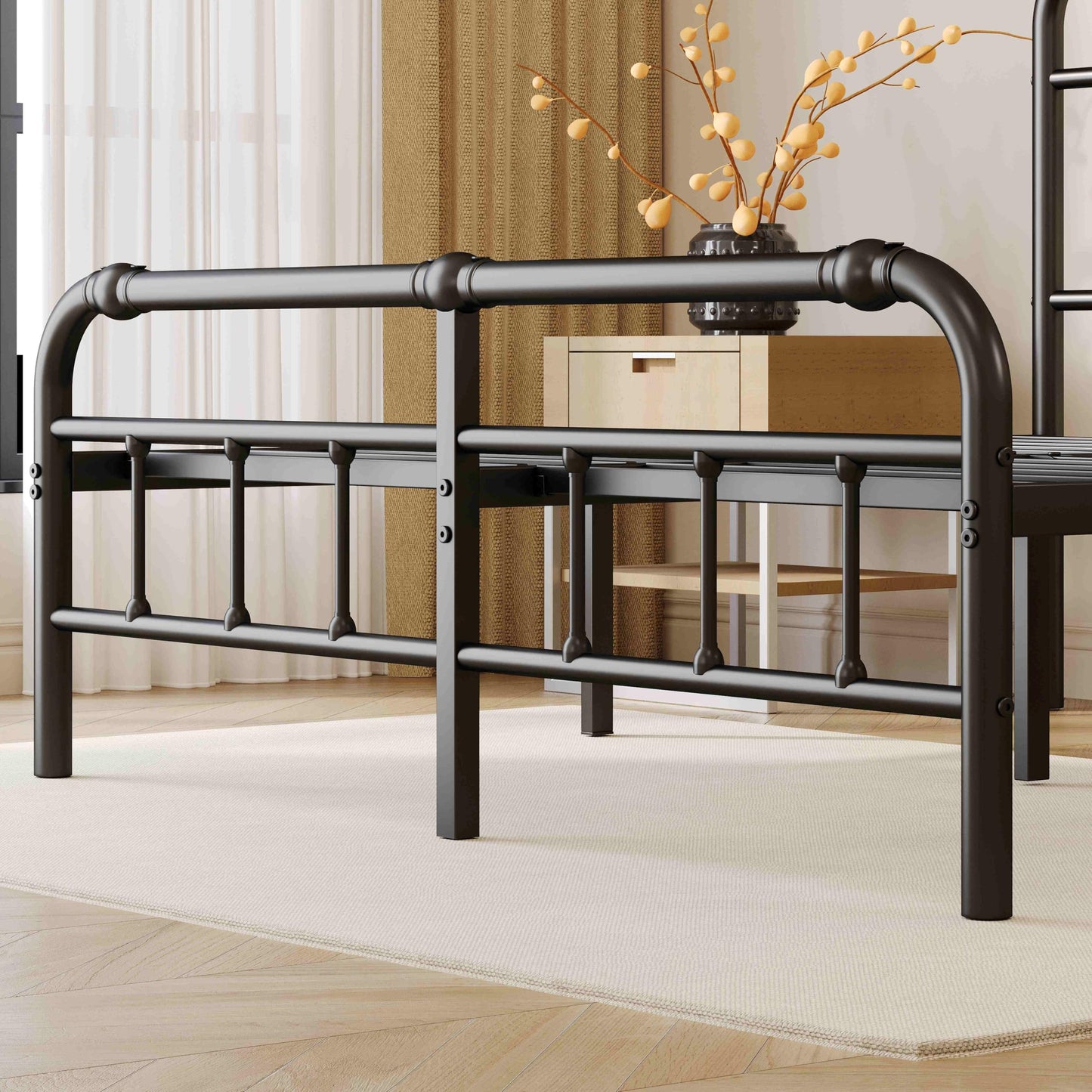 ZIYOO Vinatge California King Size Metal Bed Frame with Metal Headboard and Footboard Cal-King Bed Frame 18 Inch High Under Bed Storage, No Box Spring Needed, Noise Free