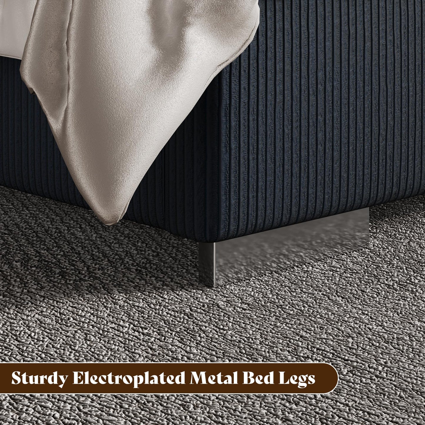 AMERLIFE Modern California King Size Bed Frame with Fireplace, Wingback Platform Bed Frame with 60.4“ Extra Tall Headboard, Corduroy Upholstered Bed Frame Wooden Slats/No Box Spring Needed, Black