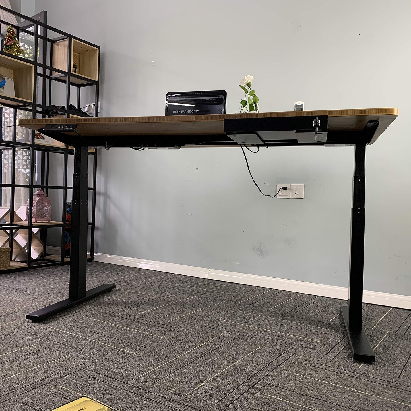 VWINDESK VJ201-S3 Electric Height Adjustable Sitting Standing Desk Frame Only/Sit Stand - Dual Motors 3 Segment Motorized Desk Base Only,Black - 49.2" Max Height
