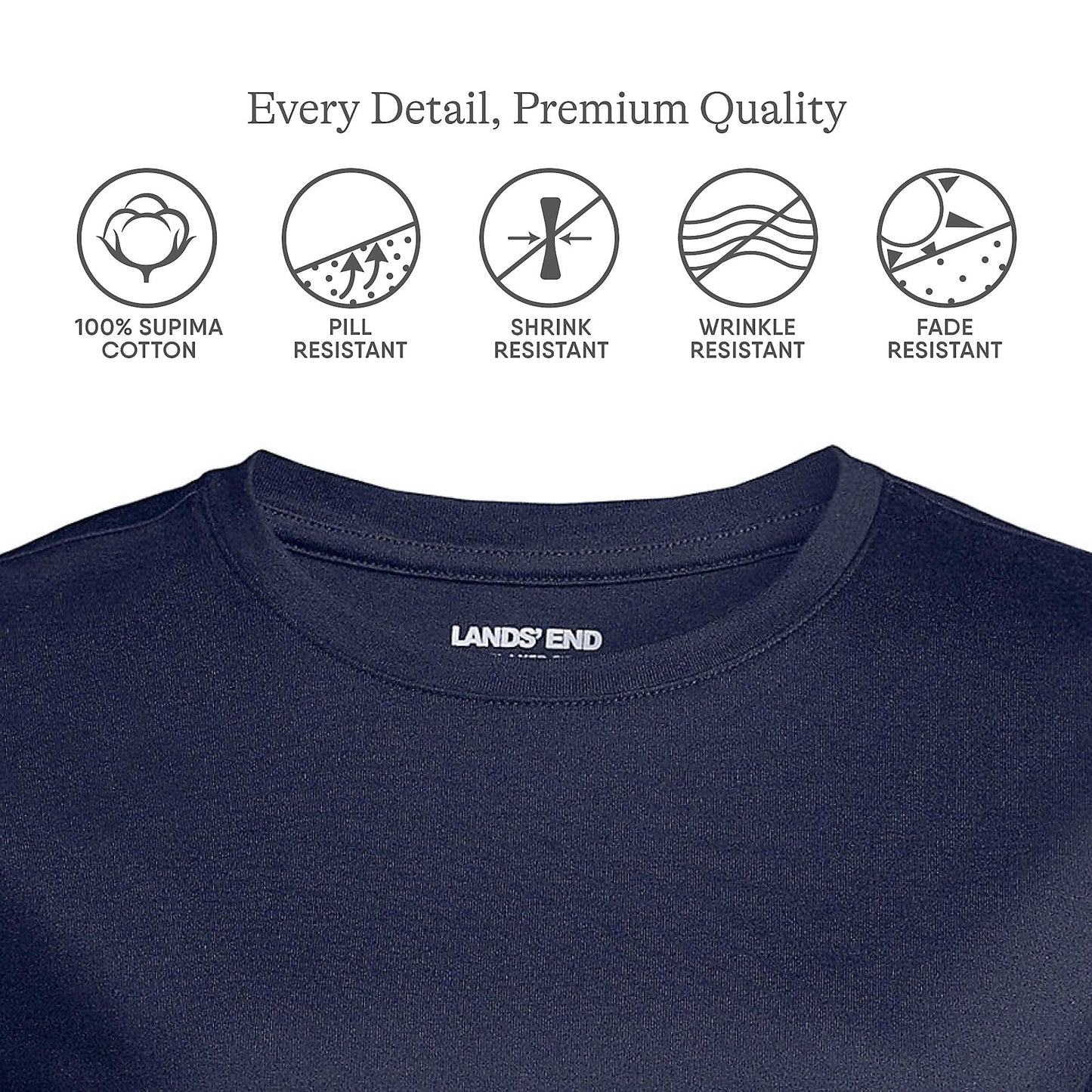Lands' End Womens Short Sleeve Relaxed Supima Cotton Crew Neck T Shirt Radiant Navy Tall X-Large