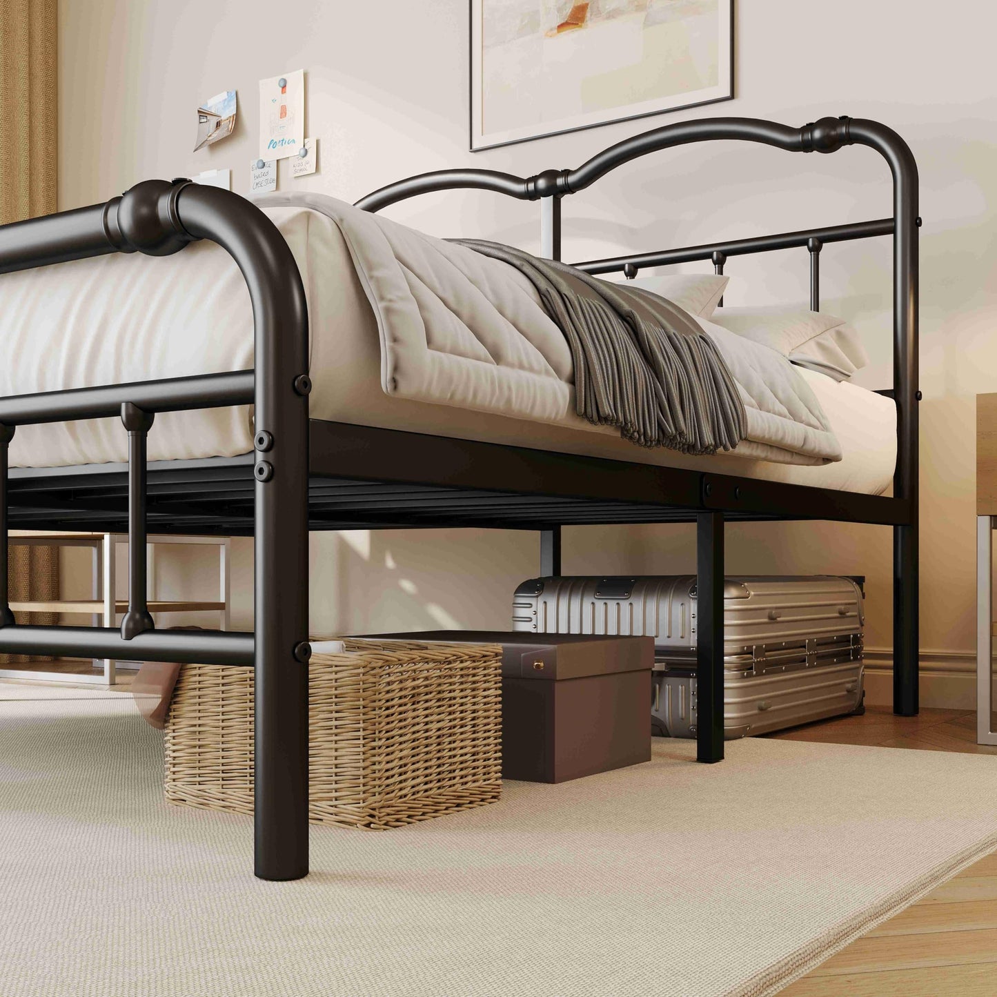 ZIYOO Vinatge California King Size Metal Bed Frame with Metal Headboard and Footboard Cal-King Bed Frame 18 Inch High Under Bed Storage, No Box Spring Needed, Noise Free