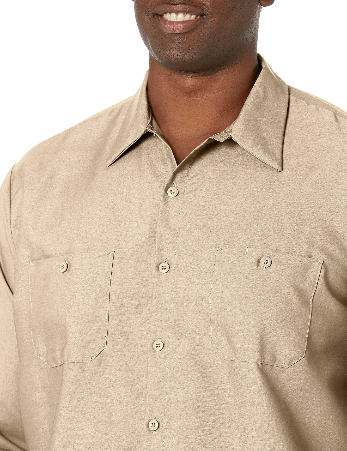 Red Kap Men's Size Industrial Work Shirt, Regular Fit, Long Sleeve, Light Tan, X-Large/Tall