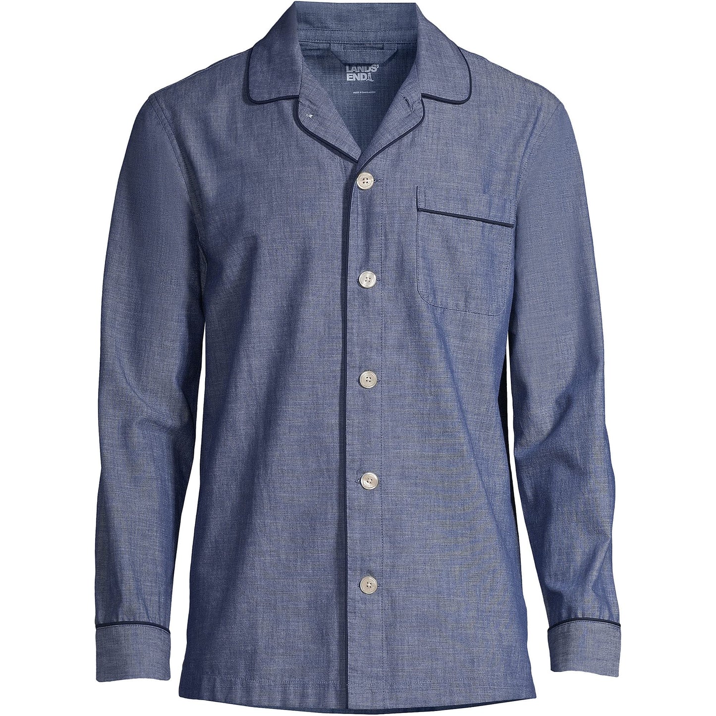 Lands' End Mens Essential Pajama Shirt Medium Indigo Chambray Tall XX-Large