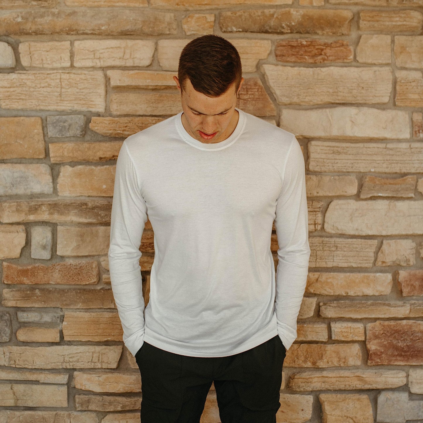 Men's Tall Slim-Fit Long Sleeve Crewneck T-Shirt, Super Soft Poly Blend Long Tee (Tall, Small, Black)