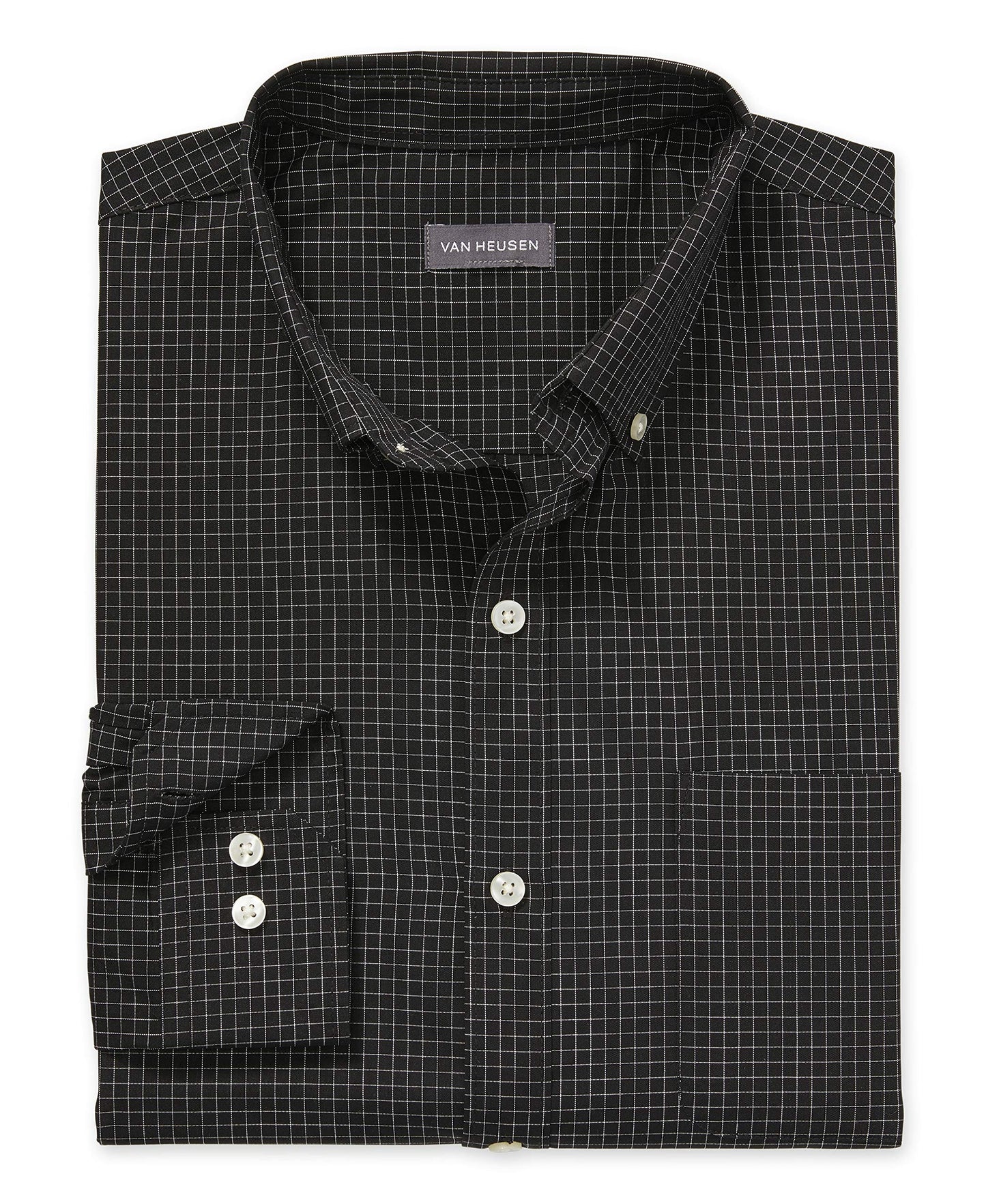 Van Heusen Men's Size Big Wrinkle Free Long Sleeve Button Down Shirt, Black, 3X-Large Tall