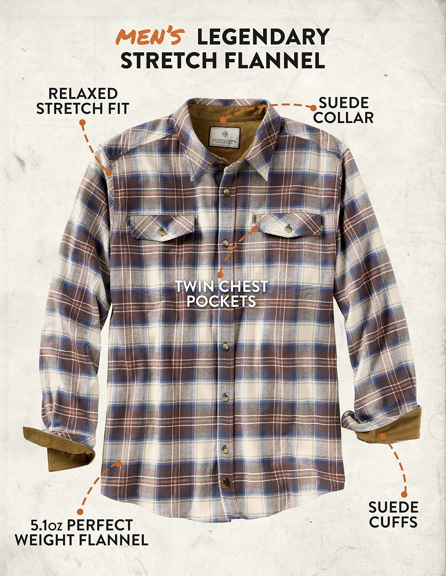 Legendary Whitetails Mens Flannel Shirt Long Sleeve Button Down Relaxed Fit, Firestone Plaid, LT