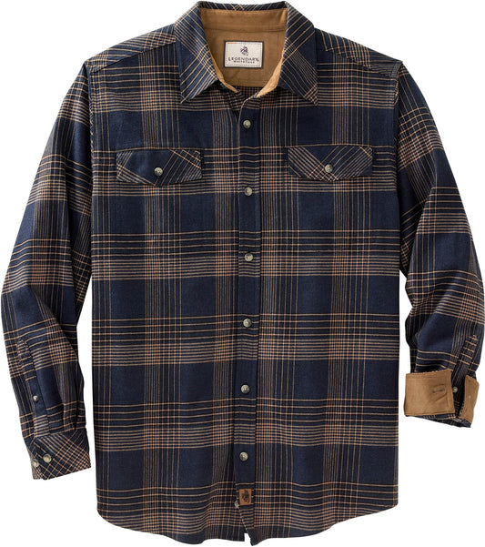 Legendary Whitetails Men's Big Flannel Shirt Long Sleeve Button Down Relaxed Fit, Peace Navy Melange, 3X-Large Tall