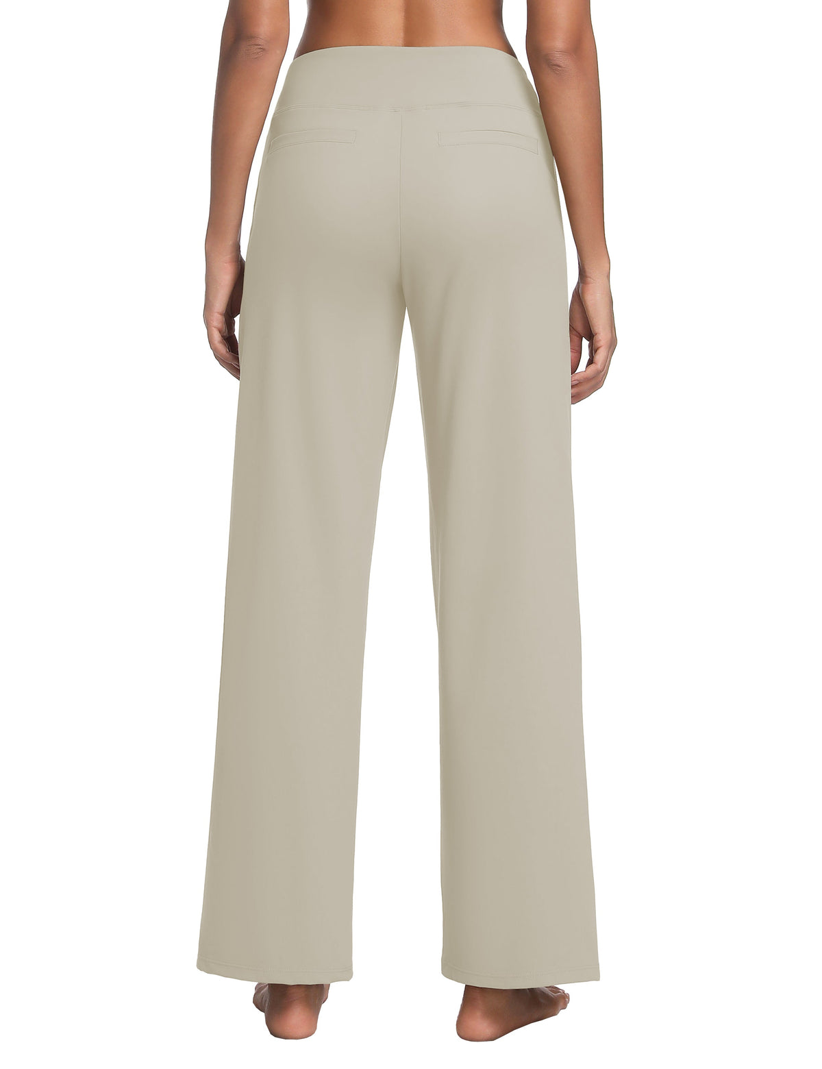 High Waist Wide Leg Yoga Pants with Pockets, Stretch Casual, 29"–37" Inseam - Apricot
