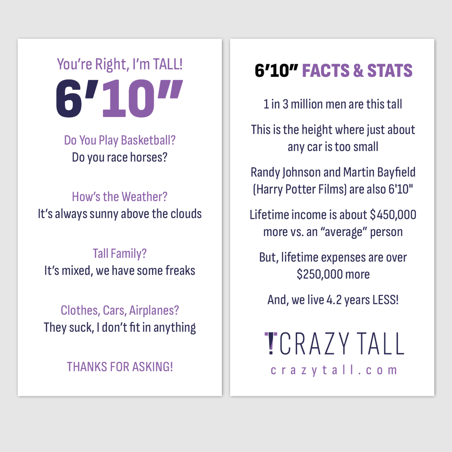 Public Response Cards - Men 6'10"