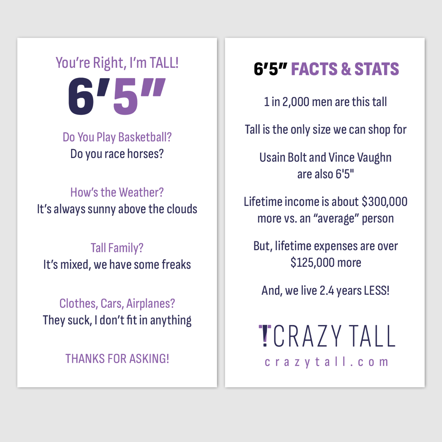 Public Response Cards - Men 6'5"