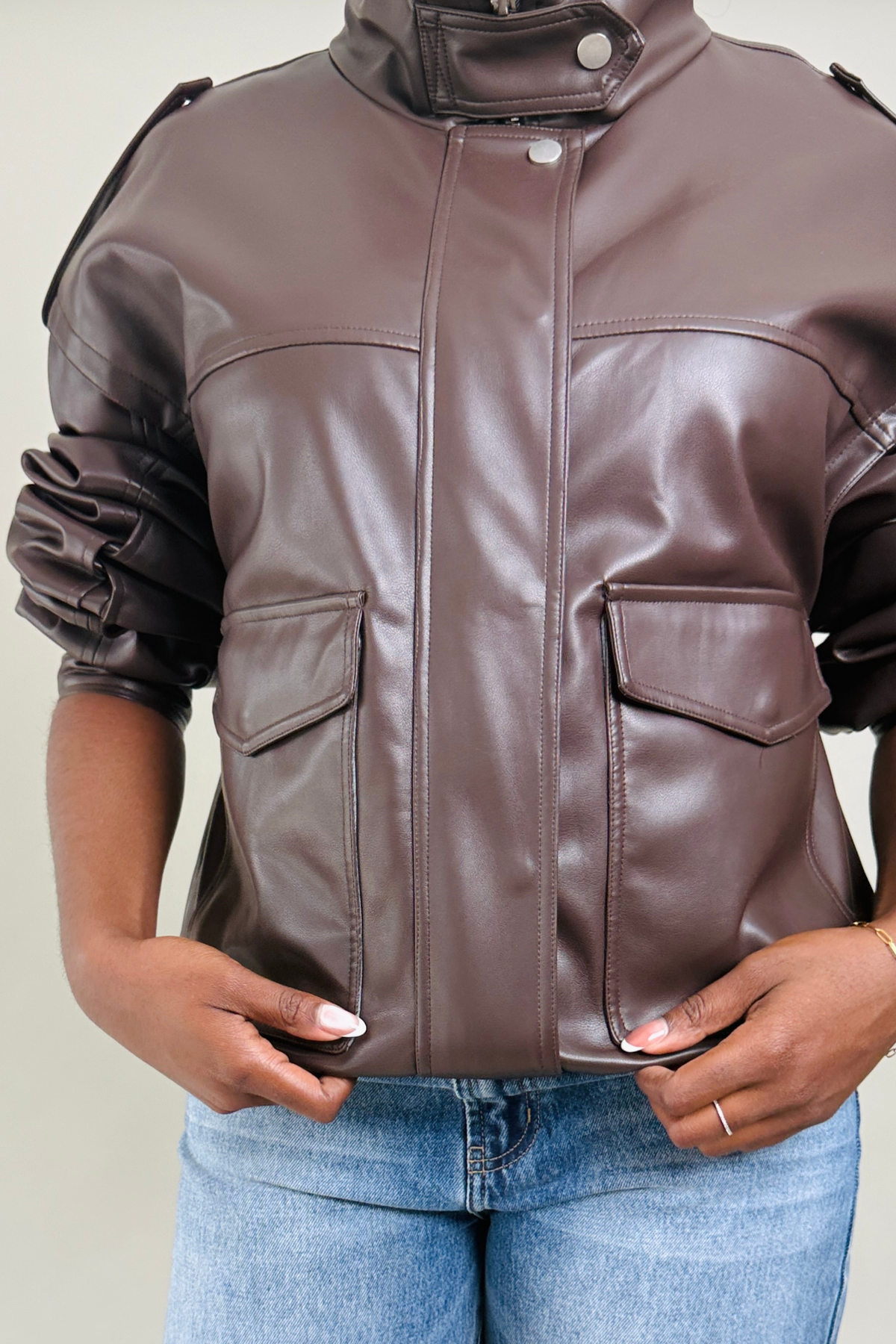 FAUX LEATHER BOMBER