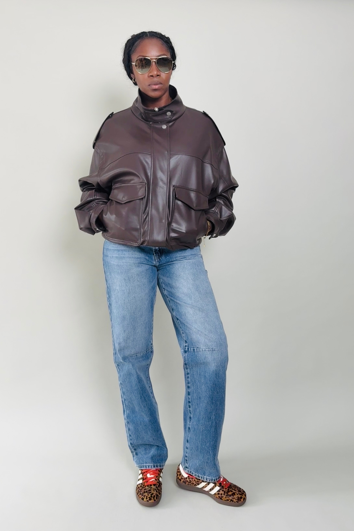 FAUX LEATHER BOMBER