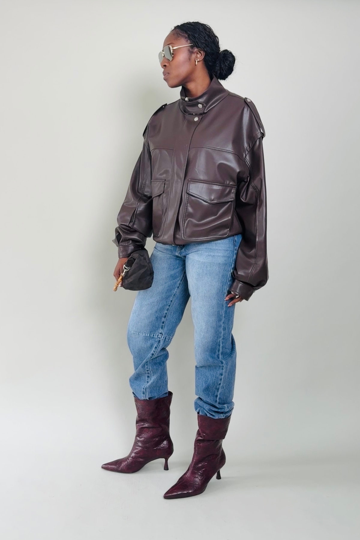FAUX LEATHER BOMBER