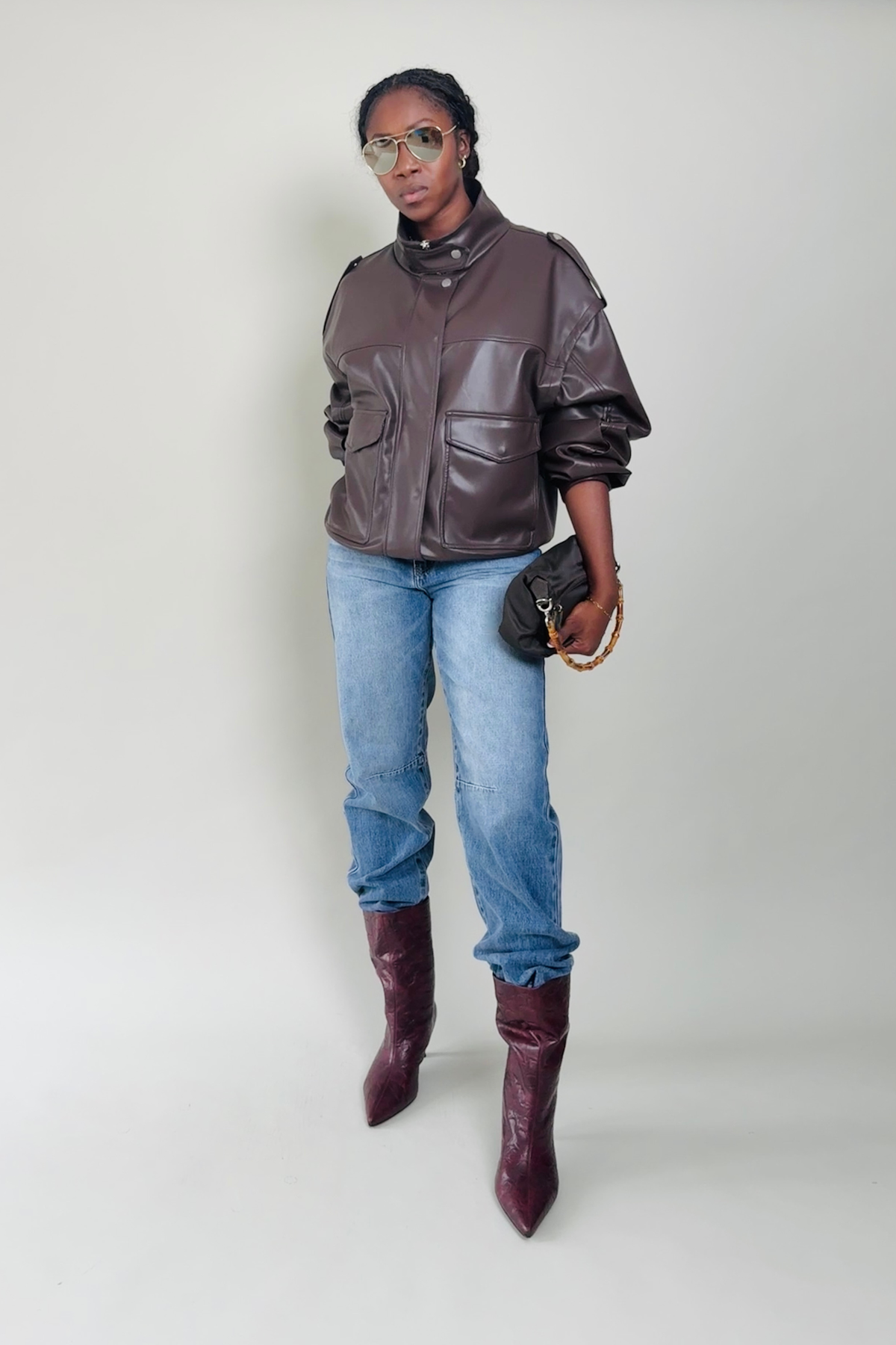 FAUX LEATHER BOMBER