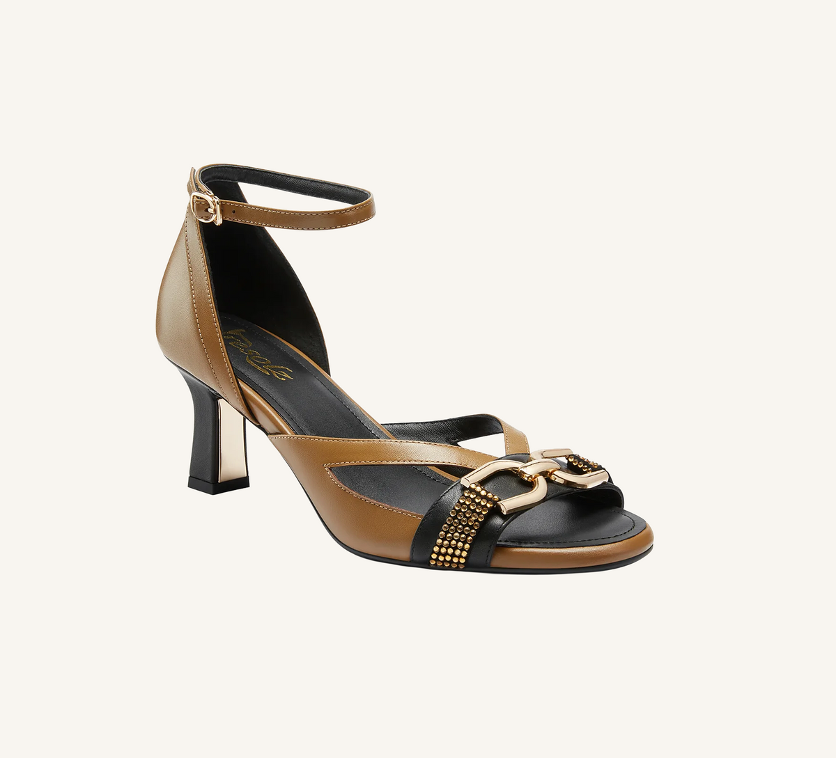 Beverly Premium Sandal Full Grain Leather 2.75" Gold Heel Standard and Wide