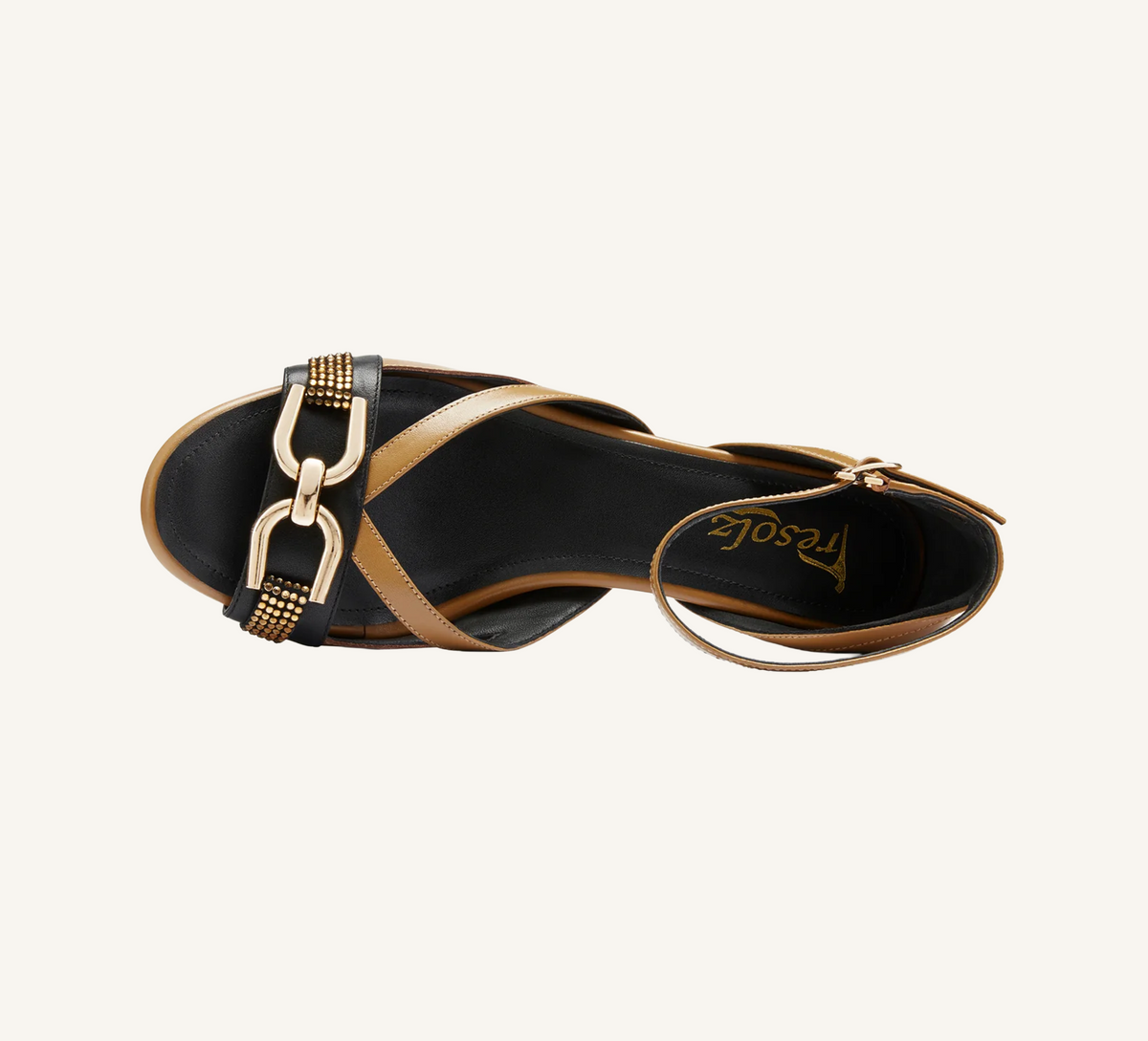 Beverly Premium Sandal Full Grain Leather 2.75" Gold Heel Standard and Wide