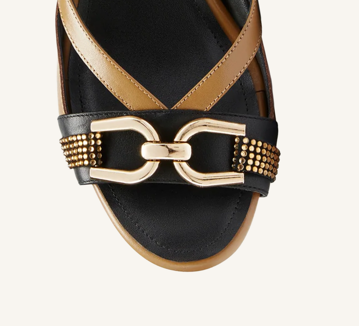 Beverly Premium Sandal Full Grain Leather 2.75" Gold Heel Standard and Wide