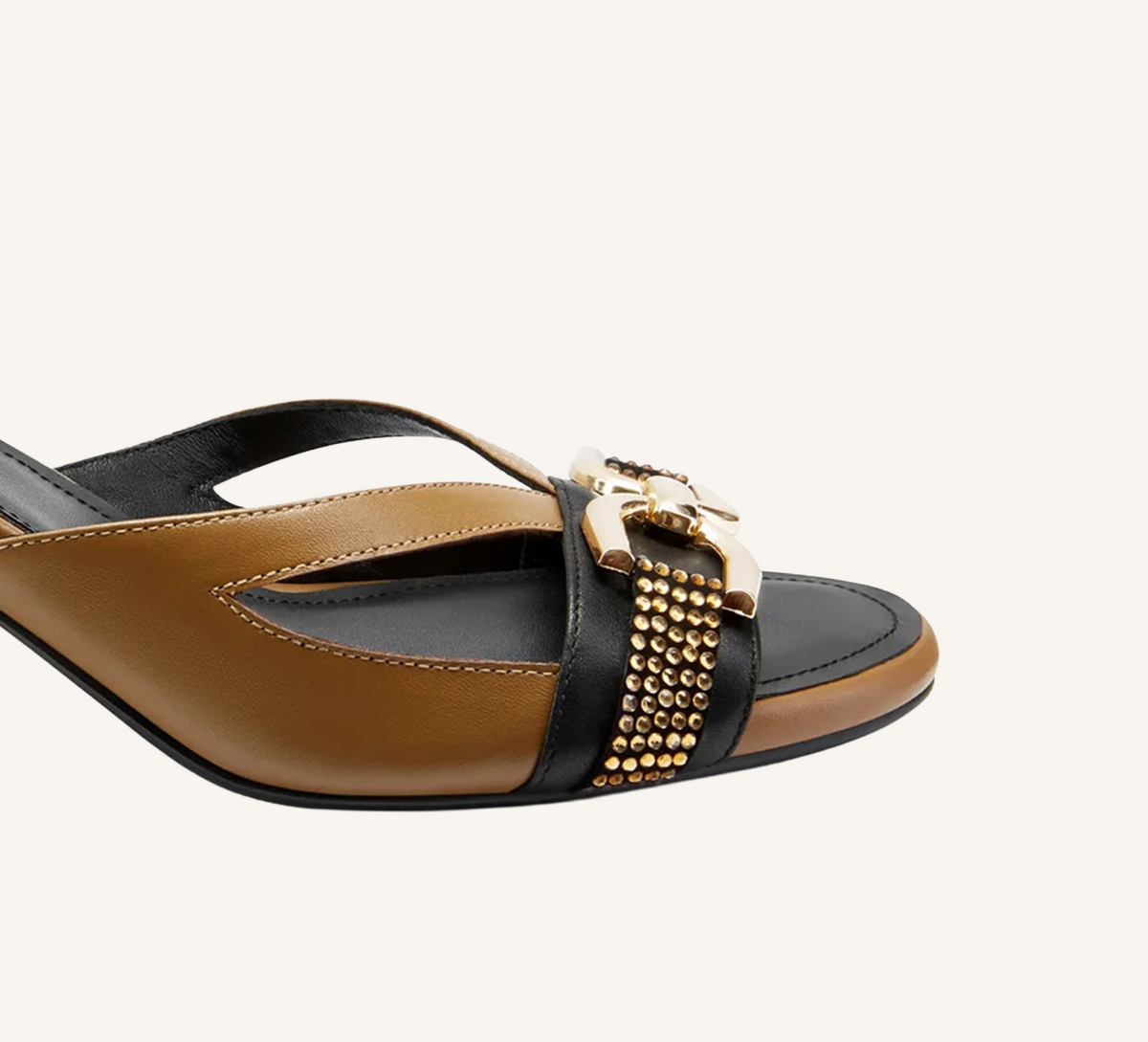 Beverly Premium Sandal Full Grain Leather 2.75" Gold Heel Standard and Wide