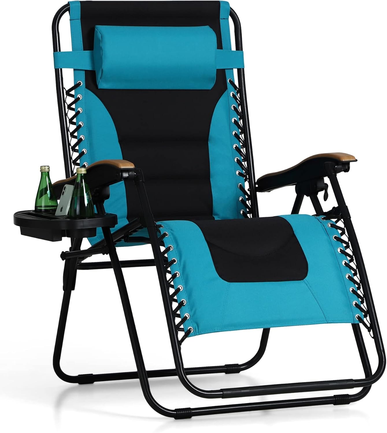 PHI VILLA XXL Oversized Padded Zero Gravity Chair, Foldable Patio Recliner, 30" Wide Seat Anti Gravity Lounger with Cup Holder, Support 400 LBS
