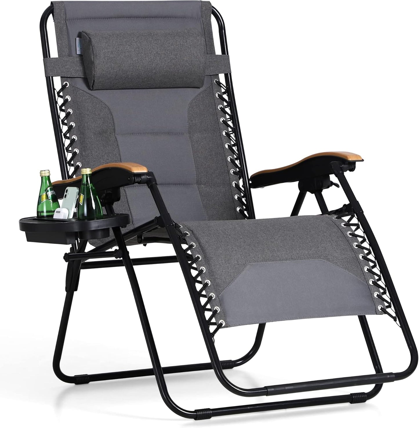 PHI VILLA XXL Oversized Padded Zero Gravity Chair, Foldable Patio Recliner, 30" Wide Seat Anti Gravity Lounger with Cup Holder, Support 400 LBS